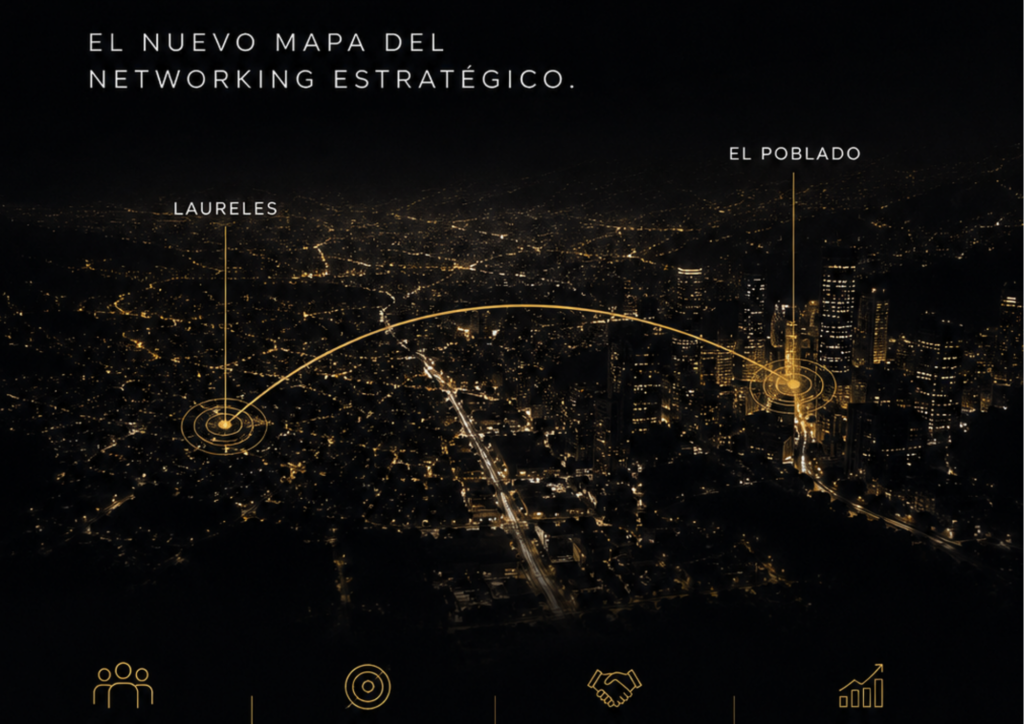 acercamiento de un mapa de la ciudad de medellin, señalando a Laureles y El Poblado como los puntos de conexión en el mapa de networking estrategico publicado en revista club pro en un articulo de Doly Peñaranda