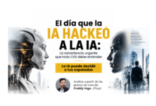 El dia que la IA hackeo a la IA. La advertencia urgente que todo ceo debe entender. La IA generativa falla a las empresas. Analisis a partir de los aportes de Freddy Vega, ceo de Platzi. Ilustracion de un rostro de inteligencia artificial frente a un rostro humano con la silueta de un ejecutivo caminando hacia la ciudad. Impacto de la tecnologia corporativa y el liderazgo empresarial documentado en la revista Club PRO.
