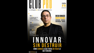 Portada de la edición 16 de la Revista Club PRO. En el centro aparece el empresario y estratega Diego Ignacio Montenegro. El gran titular principal destaca: "Innovar sin destruir. Cómo cambiar lo que frena sin tocar lo que funciona". En la barra lateral izquierda se anuncian temas complementarios escritos por Miguel Ángel Masmela, Doly Peñaranda y Lenin Benedicto Peñaranda.